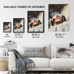 Artery8 Vintage Automobile Racing Watercolour Framed Art Print in Grey - Size: A4 - thumbnail 3