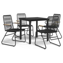 Berkfield Home 5 Piece Garden Dining Set Black PVC Rattan - thumbnail 1