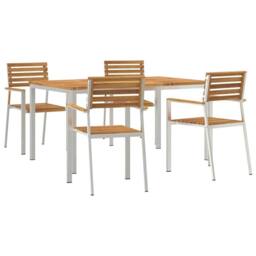 Berkfield Home 5 Piece Garden Dining Set Solid Wood Acacia in Brown - thumbnail 1