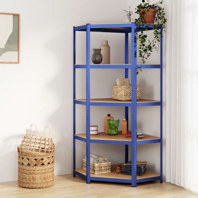 Berkfield Home 5-Layer Corner Shelf Blue Steel&Engineered Wood - image 1