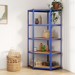 Berkfield Home 5-Layer Corner Shelf Blue Steel&Engineered Wood