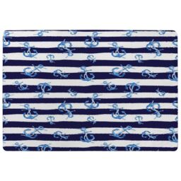 Benjamin Tate Design Blue Anchors On Navy Striped Rug in Natural - Size: Large - thumbnail 1