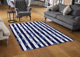 Benjamin Tate Design Blue Anchors On Navy Striped Rug in Natural - Size: Large - thumbnail 2