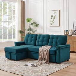 FURNITURE ONE L-shaped corner Sofa Bed with Storage, Padded Sectional Sofa Reversible Storage in Dark Green - Size: 1 Pack - thumbnail 2