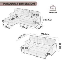 FURNITURE ONE L-shaped corner Sofa Bed with Storage, Padded Sectional Sofa Reversible Storage in Dark Green - Size: 1 Pack - thumbnail 6