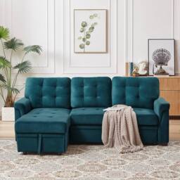FURNITURE ONE L-shaped corner Sofa Bed with Storage, Padded Sectional Sofa Reversible Storage in Dark Green - Size: 1 Pack - thumbnail 3