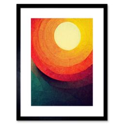 "Artery8 Wall Art Print Abstract Sunrise Sunset Sunshine Retro Style Yellow Orange Cream Teal Artwork Framed 9X7 Inch in Black - Size: W7"" x H9""" - thumbnail 1