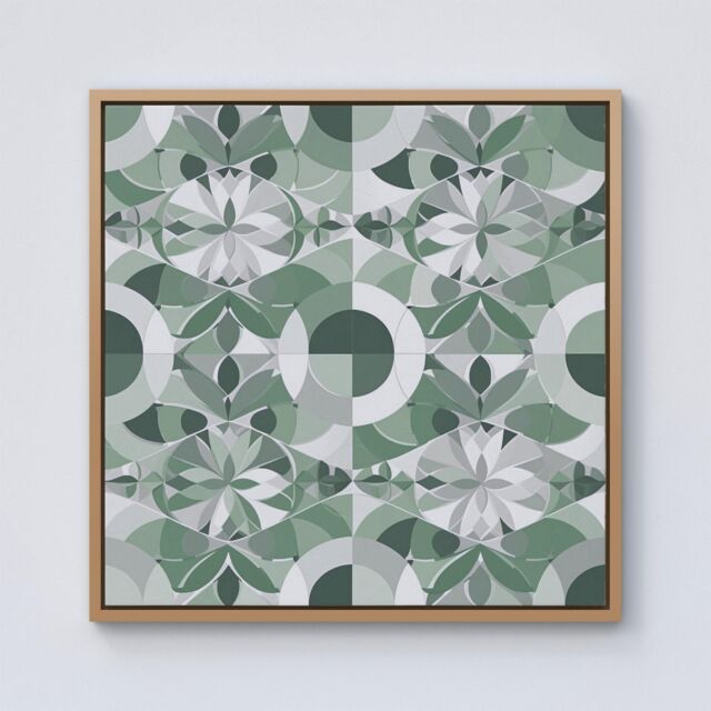 Warren Reed - Designer Geometric Pastel Green Framed Canvas in Light Brown - Size: w40 inch x h40 inch - image 1
