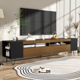 BTM Modern TV cabinet, black & wood effect - length 180 cm - thumbnail 9