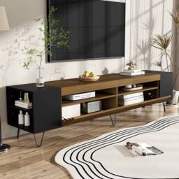 BTM Modern TV cabinet, black & wood effect - length 180 cm - thumbnail 3