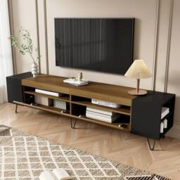 BTM Modern TV cabinet, black & wood effect - length 180 cm - thumbnail 7
