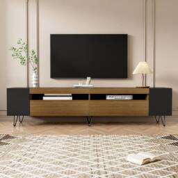 BTM Modern TV cabinet, black & wood effect - length 180 cm - thumbnail 6