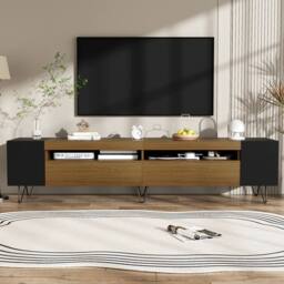 BTM Modern TV cabinet, black & wood effect - length 180 cm - thumbnail 2