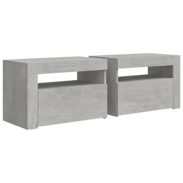 Berkfield Home Modern Bedside Cabinets 2 pcs with LEDs Concrete Grey 60x35x40 cm - Size: 60 x 35 x 40 cm - image 1