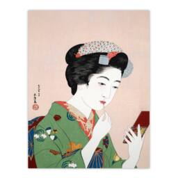 Artery8 Goyo Hashiguchi Framed Wall Art Print Woman Applying Rouge Lipstick in Green - Size: A4 - thumbnail 3
