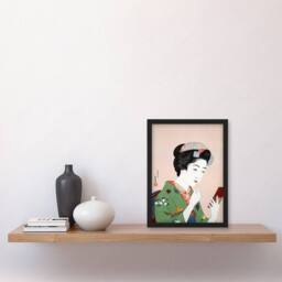 Artery8 Goyo Hashiguchi Framed Wall Art Print Woman Applying Rouge Lipstick in Green - Size: A4 - thumbnail 2