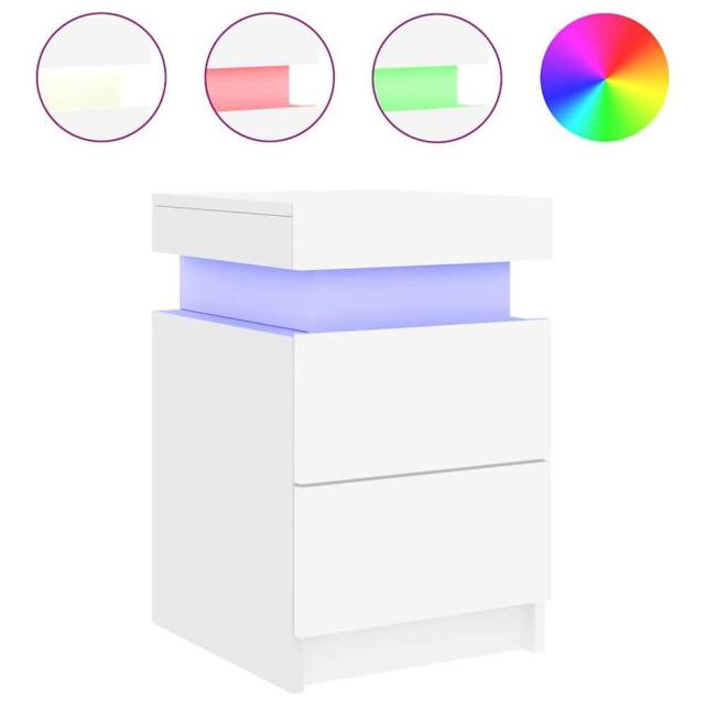 Berkfield Home Bedside Cabinet with LED Lights White 35x39x55 cm - Size: 35 x 39 x 55 cm - image 1