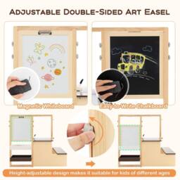 Costway Kids Art Easel & Table & Bench Set Wooden Art Center w/ Blackboard in Brown - thumbnail 6