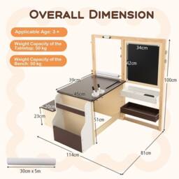 Costway Kids Art Easel & Table & Bench Set Wooden Art Center w/ Blackboard in Brown - thumbnail 2