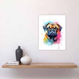 "Artery8 Wall Art Print Pug Lovers Gift Watercolour Pet Portrait Painting Artwork Poster - Size: W18"" x H24""" - thumbnail 4
