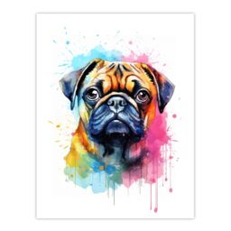 "Artery8 Wall Art Print Pug Lovers Gift Watercolour Pet Portrait Painting Artwork Poster - Size: W18"" x H24""" - thumbnail 1