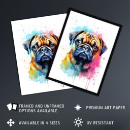 "Artery8 Wall Art Print Pug Lovers Gift Watercolour Pet Portrait Painting Artwork Poster - Size: W18"" x H24""" - thumbnail 2