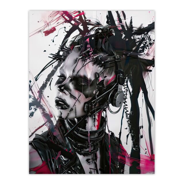"Artery8 Cybergoth Woman Portrait Modern Cyberpunk Wall Art Print in Black - Size: W18"" x H24""" - image 1