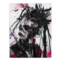 "Artery8 Cybergoth Woman Portrait Modern Cyberpunk Wall Art Print in Black - Size: W18"" x H24""" - thumbnail 1