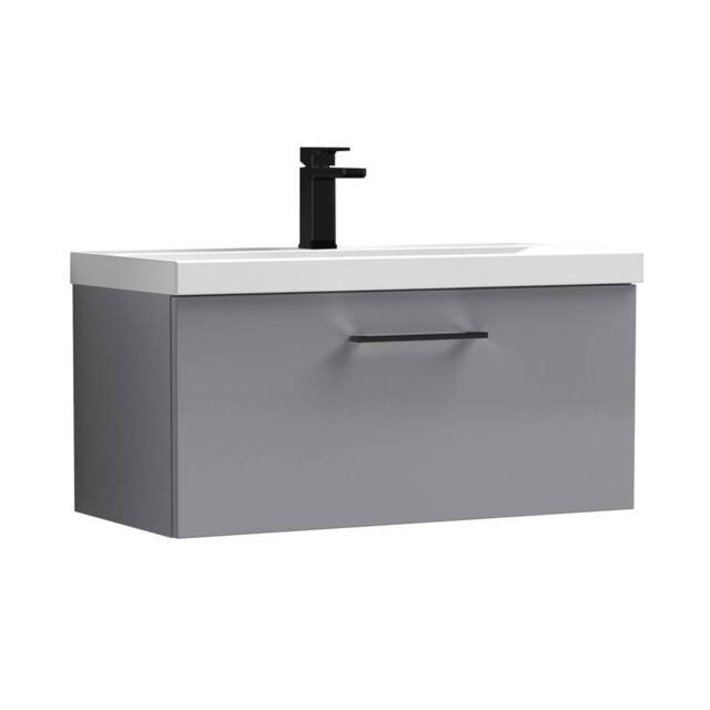 Balterley 600mm Wall Hung 1 Drawer Vanity Basin Unit, Satin Grey, Black Handle in Grey - image 1