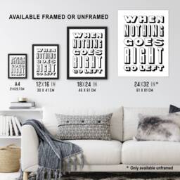 Artery8 Nothing Goes Right Go Left Simple Motivational Framed Wall Art Print in White - Size: A4 - thumbnail 3