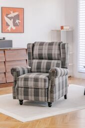 Living and Home Fabric Upholstered Sofa Pushback Reclining Chair Armchair in Grey