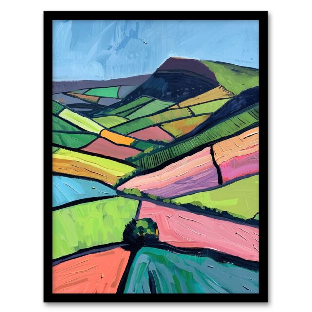 Artery8 Mam Tor Peak District Colourful Oil Painting Framed Art Print - Size: A4 - image 1