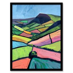 Artery8 Mam Tor Peak District Colourful Oil Painting Framed Art Print - Size: A4 - thumbnail 1