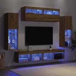 Berkfield Home TV Wall Cabinets with LED Lights 2 pcs Artisan Oak 80x30x30 cm in Brown - Size: 80 x 30 x 30 cm - thumbnail 6