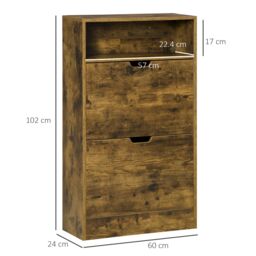 HOMCOM Shoe Cabinet with 2 Flip Doors, 2-Drawer Cupboard, Adjustable Divider in Brown - thumbnail 3