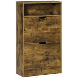 HOMCOM Shoe Cabinet with 2 Flip Doors, 2-Drawer Cupboard, Adjustable Divider in Brown - thumbnail 2
