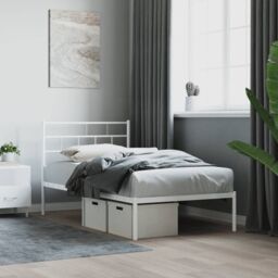 Berkfield Home Metal Bed Frame with Headboard White 100x190 cm - thumbnail 1