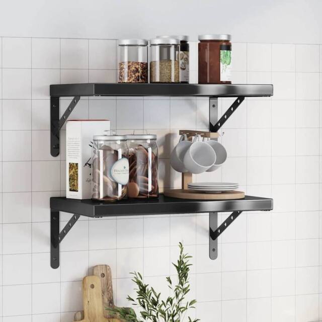 Berkfield Home Wall Shelves 2 pcs 50x30x3 cm Black Stainless Steel - Size: 50 x 30 x 3 cm - image 1