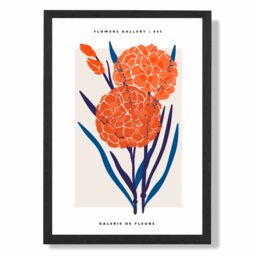 ARTZE Blue & Orange Allium Flower Market Exhibition Framed Print SIZE: A2 with Black Frame - Size: A4 - thumbnail 1