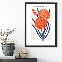 ARTZE Blue & Orange Allium Flower Market Exhibition Framed Print SIZE: A2 with Black Frame - Size: A4 - thumbnail 2