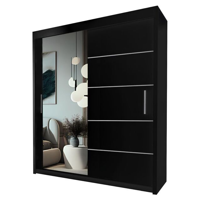 Interior Emporium Ltd IE Lyon Sliding Door Bedroom Wardrobe with LED Light - Wardrobe for You - Wardrobes with LED Light ( Black, 180 cm ) in Black - image 1