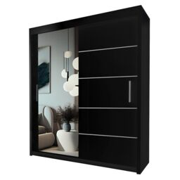 Interior Emporium Ltd IE Lyon Sliding Door Bedroom Wardrobe with LED Light - Wardrobe for You - Wardrobes with LED Light ( Black, 180 cm ) in Black - thumbnail 1