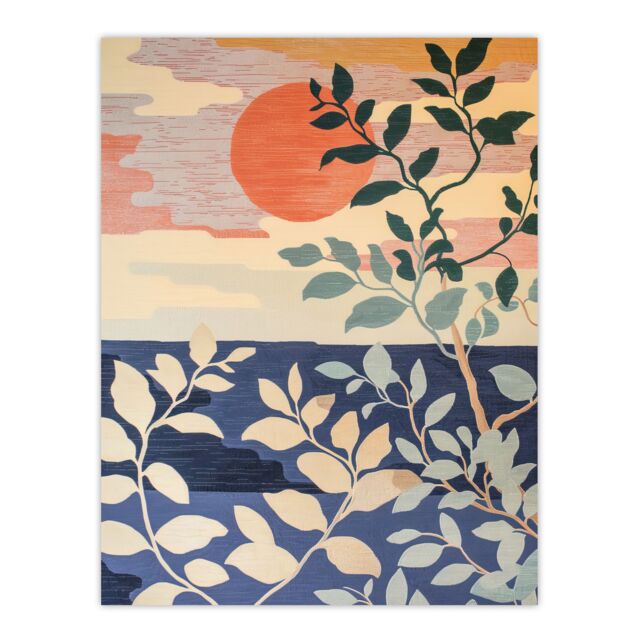 "Artery8 Sunset in Coastal Trees Painting Zen Calm Warm Wall Art Print - Size: W18"" x H24""" - image 1