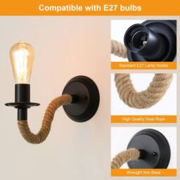 Pheashine Retro wall lamp, 2-pack, E27 lamp Light bulb not included Indoor use in Black - thumbnail 4
