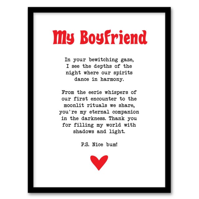 "Artery8 Love Poem Goth Boyfriend Romantic Poetry Fun Framed Art Print in White - Size: W12"" x H16""" - image 1