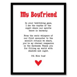 "Artery8 Love Poem Goth Boyfriend Romantic Poetry Fun Framed Art Print in White - Size: W12"" x H16""" - thumbnail 1