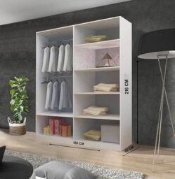 RAC3 Sliding Mirror Wardrobe with Drawers - Modern Bedroom Storage 180 cm in White - thumbnail 2
