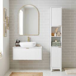 FORGEVIO Wooden Tall 2 Door Open Shelves Bathroom Cabinet Storage in White - thumbnail 2