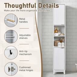 FORGEVIO Wooden Tall 2 Door Open Shelves Bathroom Cabinet Storage in White - thumbnail 4