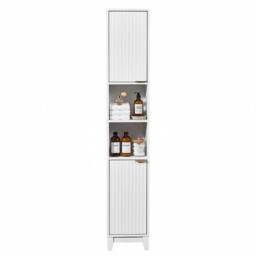 FORGEVIO Wooden Tall 2 Door Open Shelves Bathroom Cabinet Storage in White - thumbnail 1